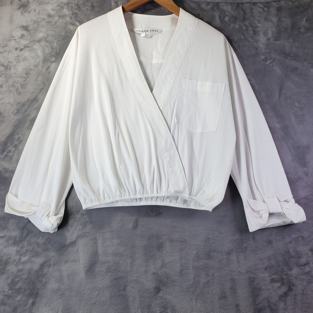 Veronica Beard Viotto White Cotton Blend Wrap Top Tie Cuff Blouse Chic Size 0